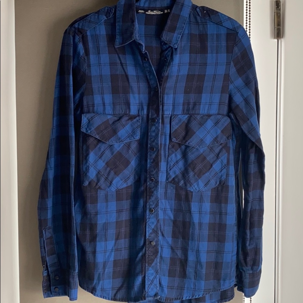 Zara blue plaid flannel button down shirt, XS